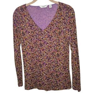Liz Claiborne Women's Long Sleeve Purple Ditsy Floral Blouse Size Medium Y2K